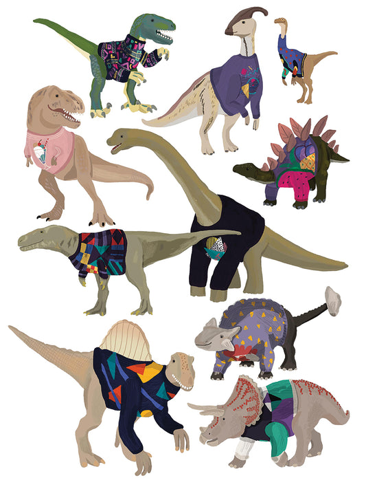 Dinosaurs in 80’s Jumpers Canvas Print