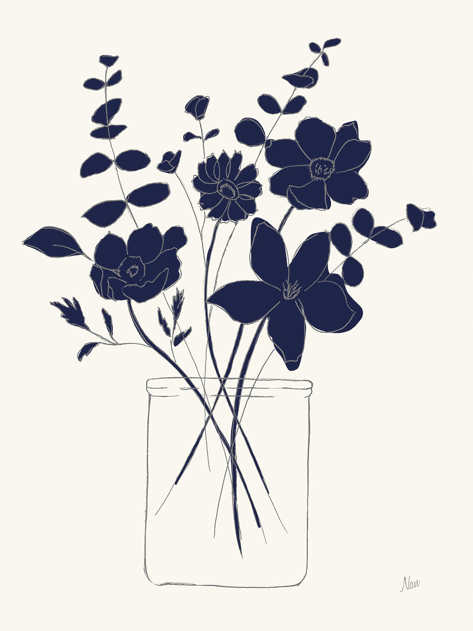 Indigo Sketch Bouquet I