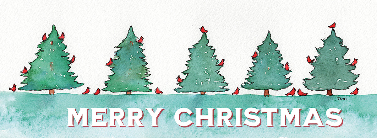 Evergreen Cardinal Merry Christmas