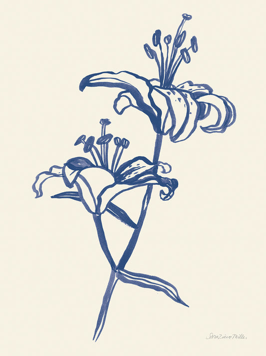 Ink Lilies I Blue Canvas Print