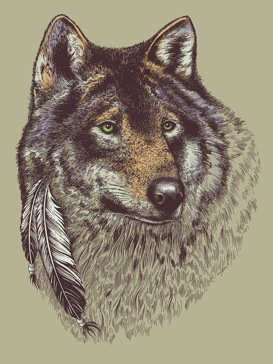 Wolf and Feathers Canvas Print