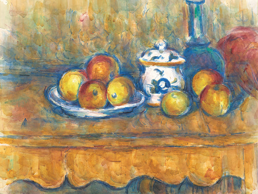 Stillleben mit blauer Flasche, Zuckerdose und Äpfeln (1900-1902)
