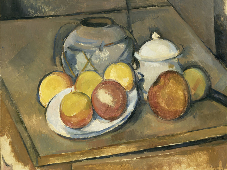 Straw-Trimmed Vase, Sugar Bowl and Apples (1890 - 1893)