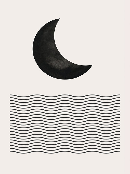 Block Print Moon and Waves