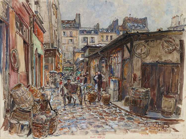 The Marché des Enfants Rouges, west side, in the rain, in 1907. 3rd arrondissement (1907)