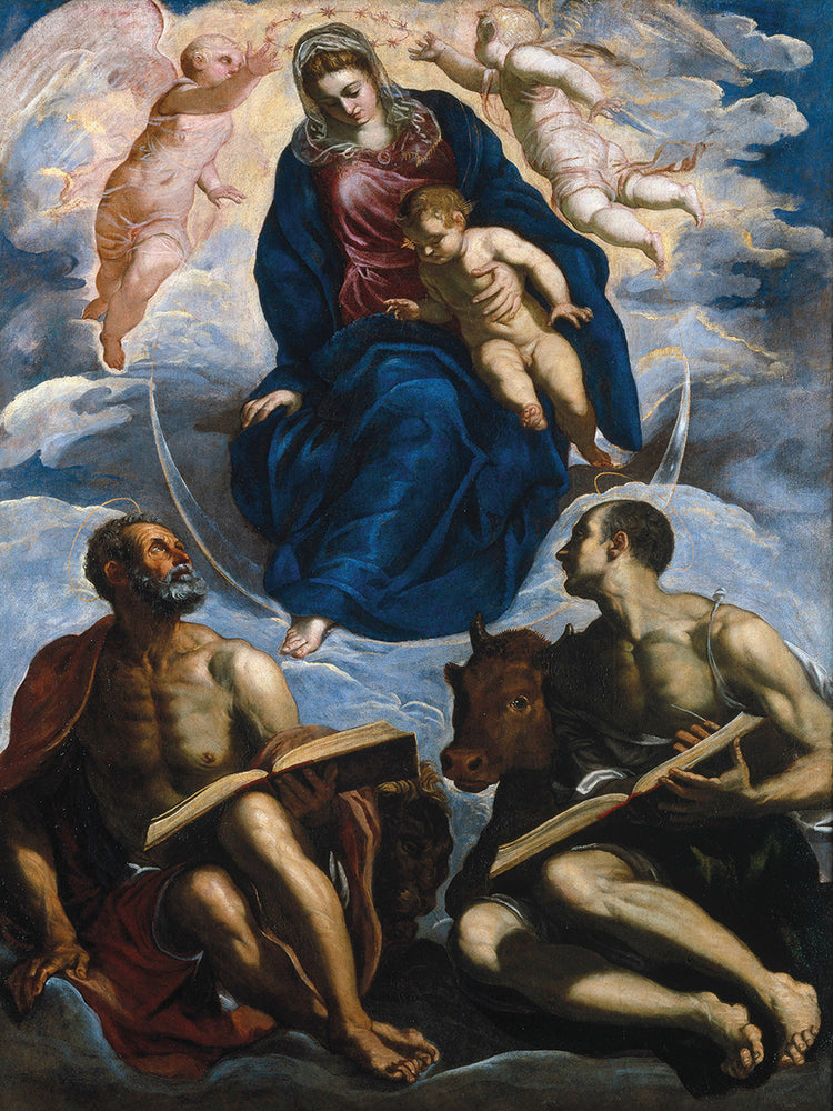 María con el Niño, venerada por San Marcos y San Lucas (antes de 1570) Lienzo