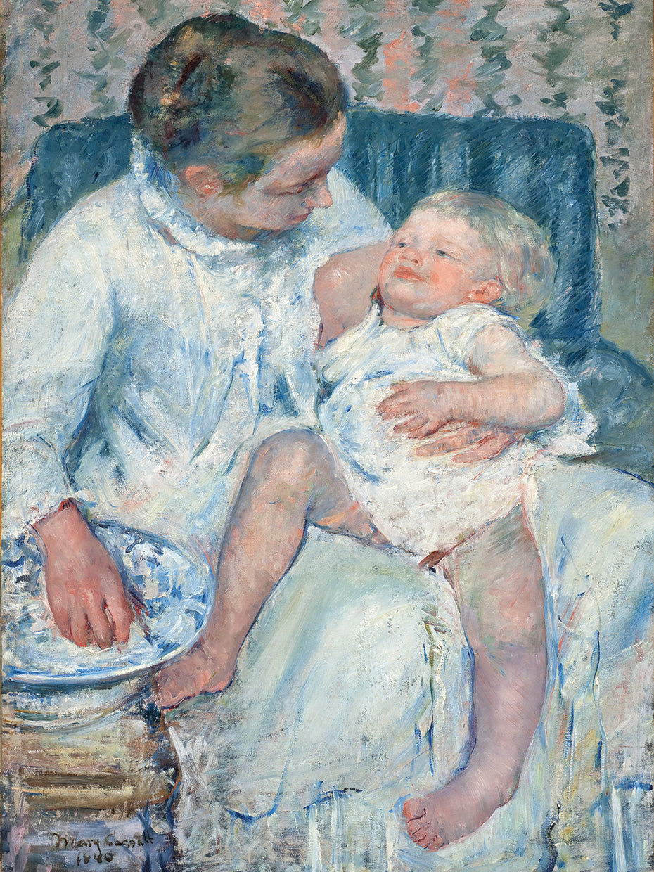 Mother About to Wash Her Sleepy Child