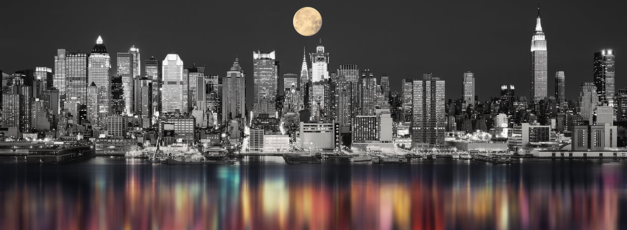 Manhattan Color Pop con Luna Amarilla 1 Lienzo
