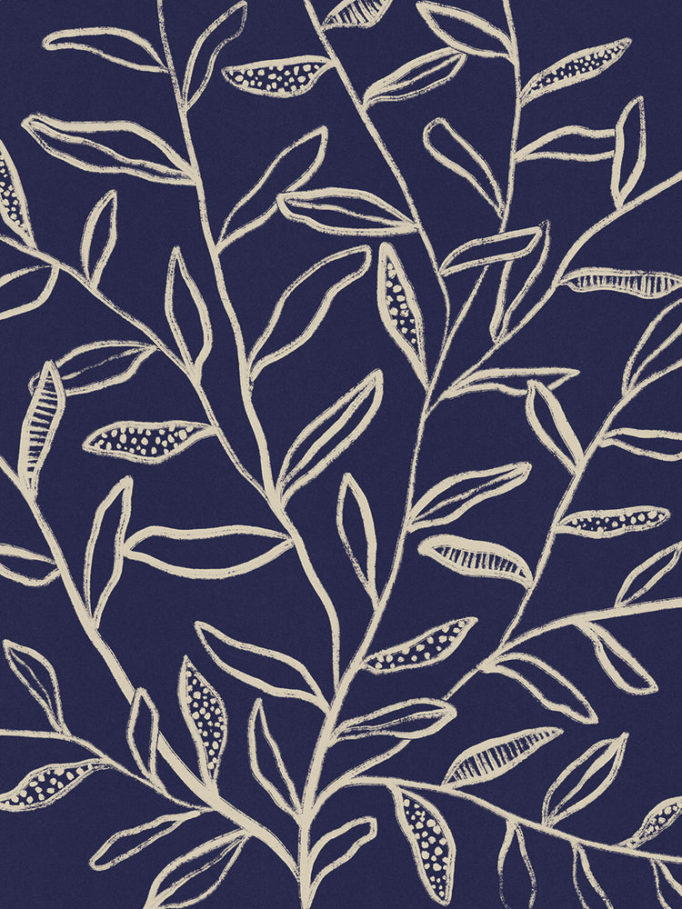 Navy Blue Patterned Leaves