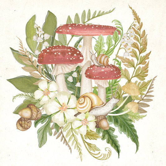 Cottage Ferns & Mushrooms 4 Canvas Print