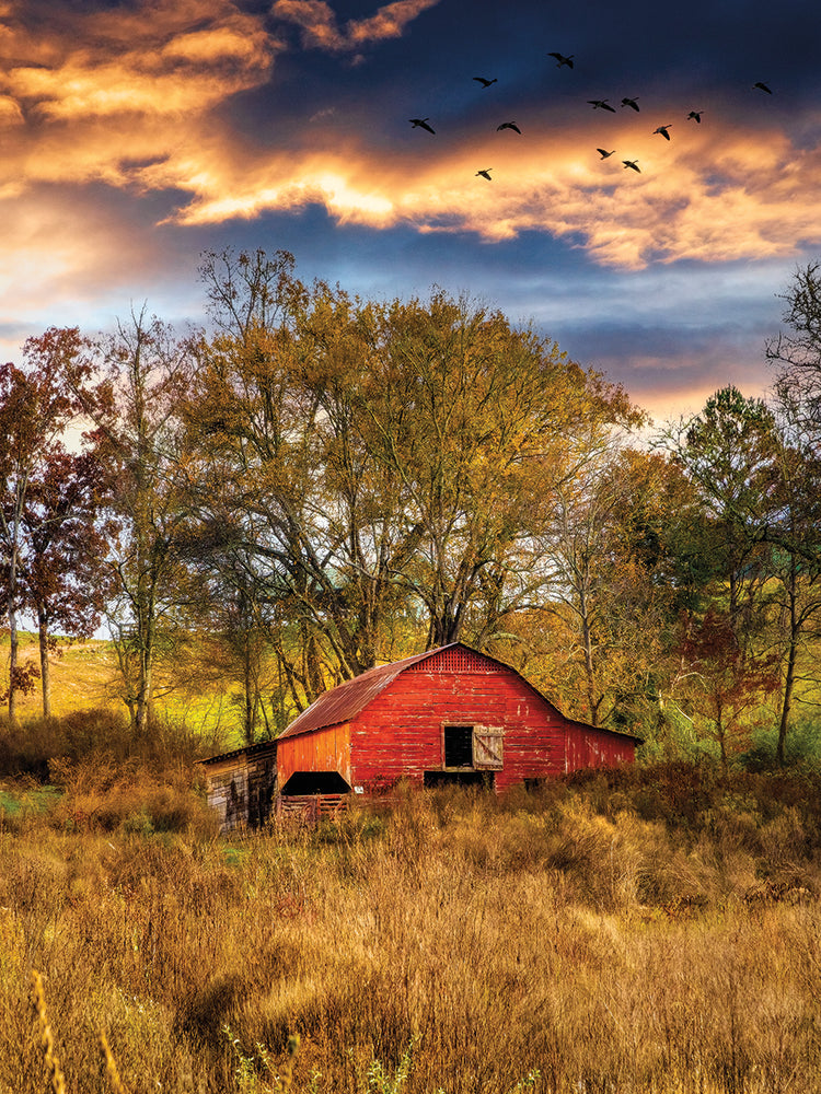 Barn Under Sunrise Skies