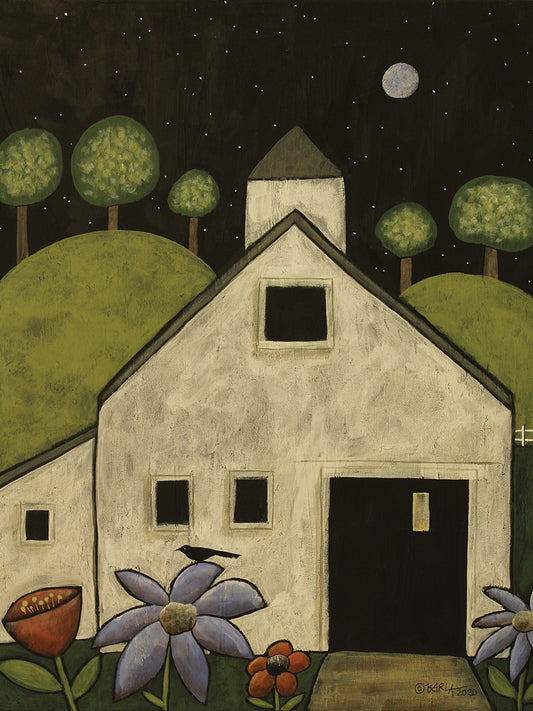 Night White Barn Canvas Print