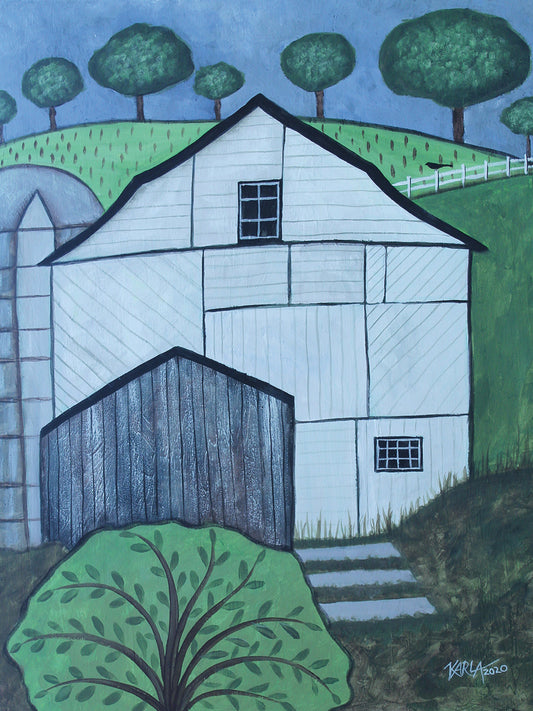 White Barn and Silo Canvas Print