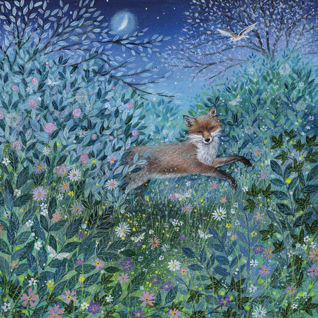Fox in Moonlit Garden