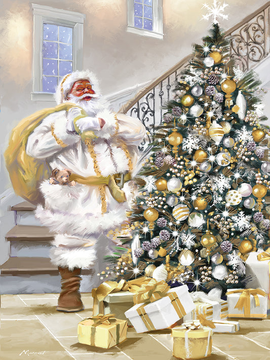 Santa In White And Tree Canvas Print