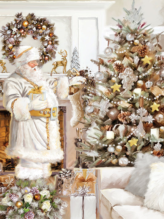 White Santa and Gold Tree Canvas Print