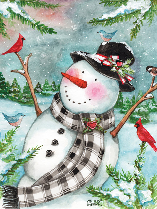 Forest Snowman With Birds Canvas Print