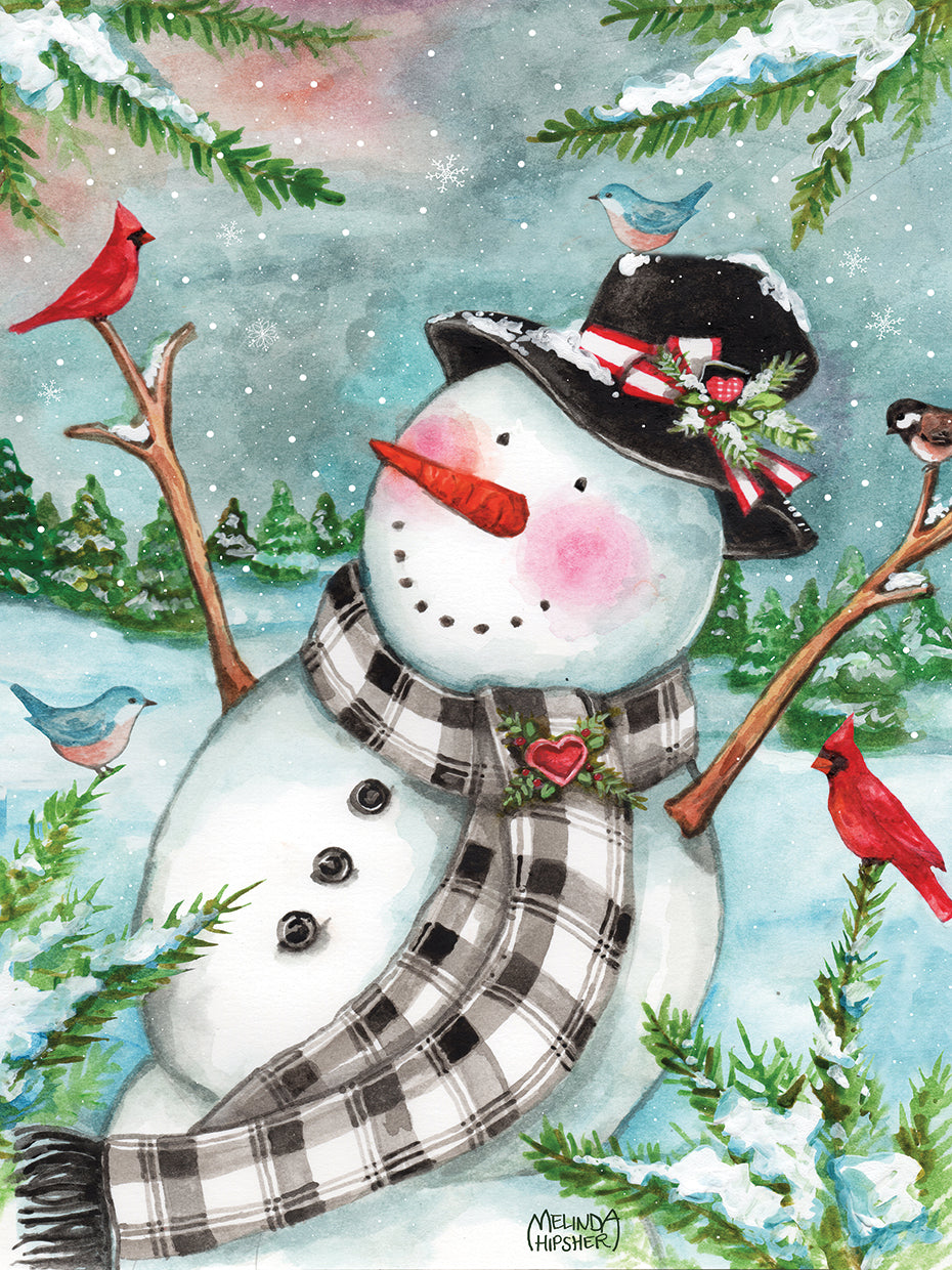 Forest Snowman With Birds