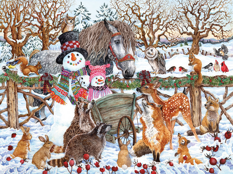 Two Snowmen Winter Scene