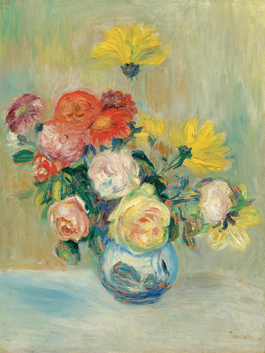 Vase De Roses Et Dahlias