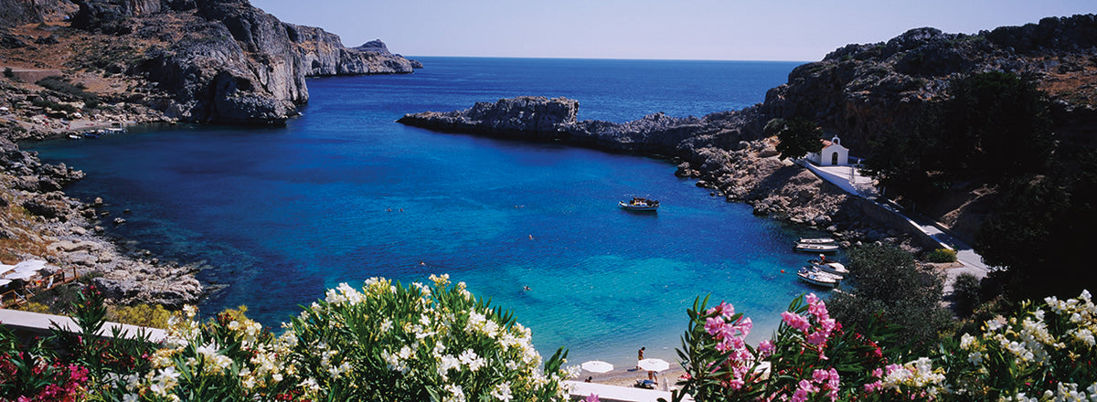 High angle view of a coastline, Rhodes, Greece