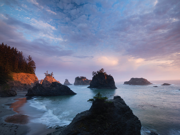 Scenic view of rock formations in the ocean, Haystack Rock, Cannon Beach, Samuel H. Boardman State Scenic Corridor, Pacific Northwest, Oregon, USA