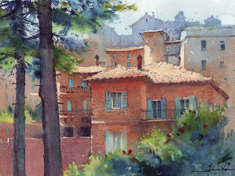 Sunny City Landscape. Watercolor