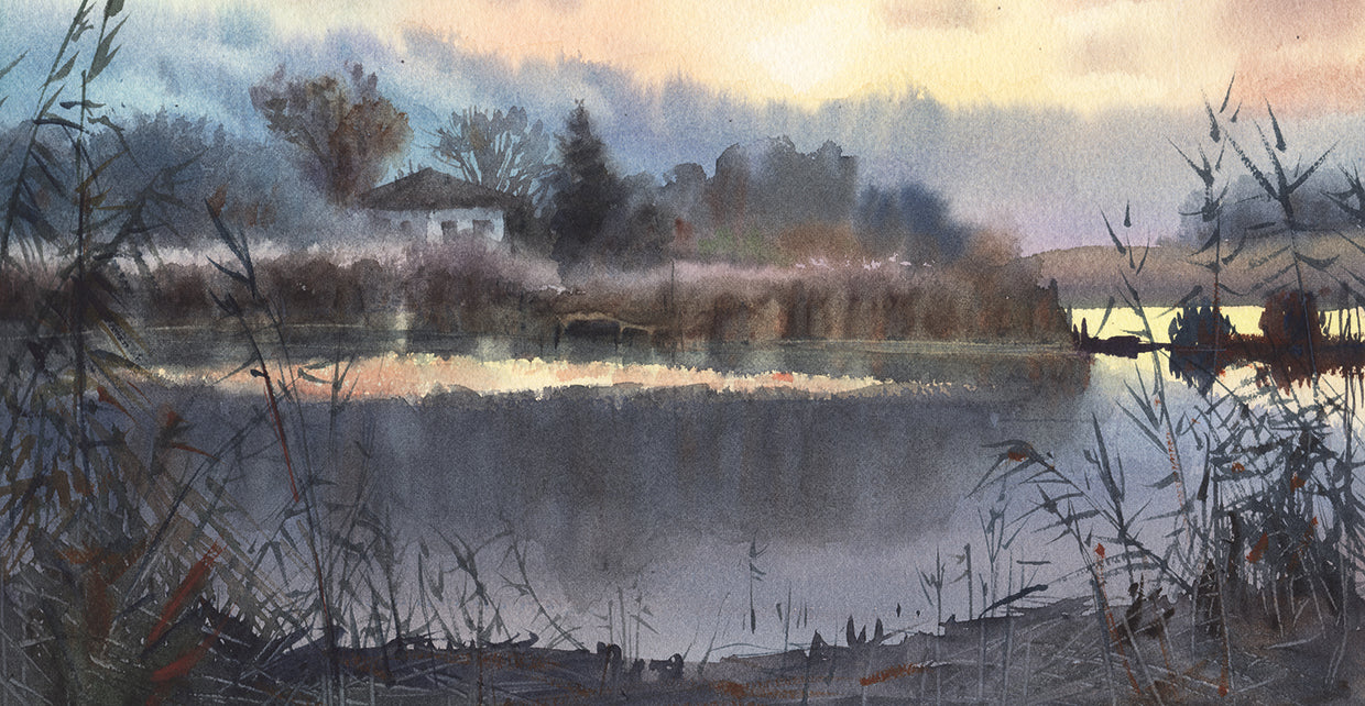 Forest Snow Art Original Watercolor, Winter Landscape Painting