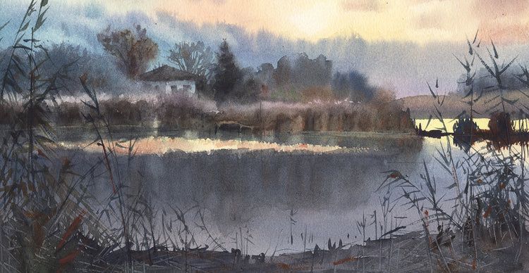 Forest Snow Art Original Watercolor, Winter Landscape Painting