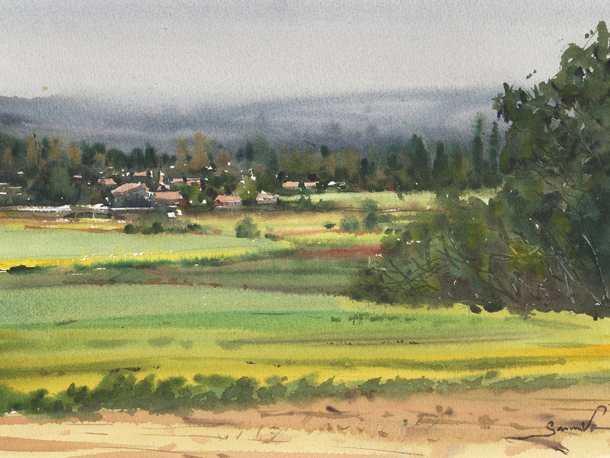 Sunny Landscape Painting Watercolor