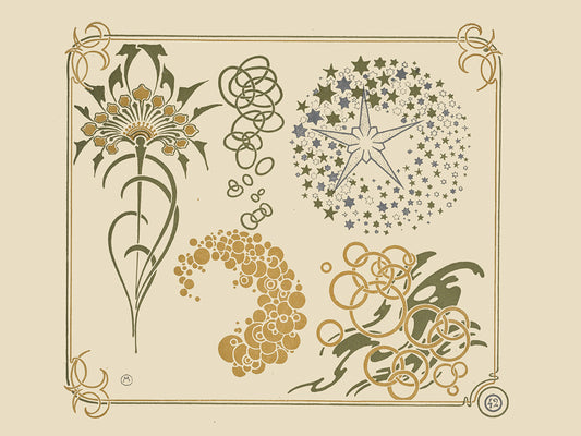Abstract design based on stars, circles, leaves. (1900)