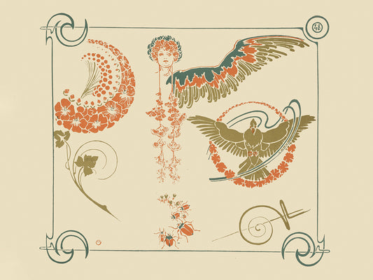 Abstract design based on flowers, angels, birds, beetles. (1900)
