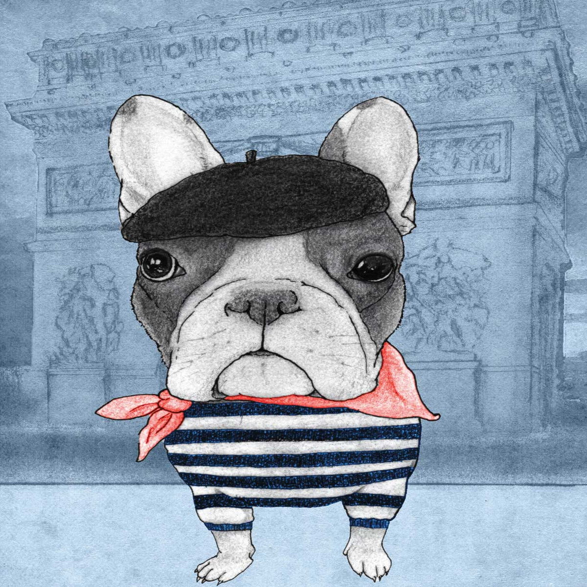 French Bulldog with Arc de Triomphe