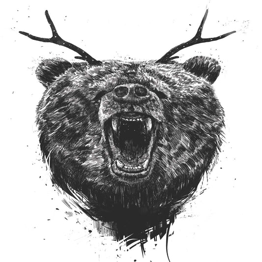 Angry Bear With Antlers Canvas Print