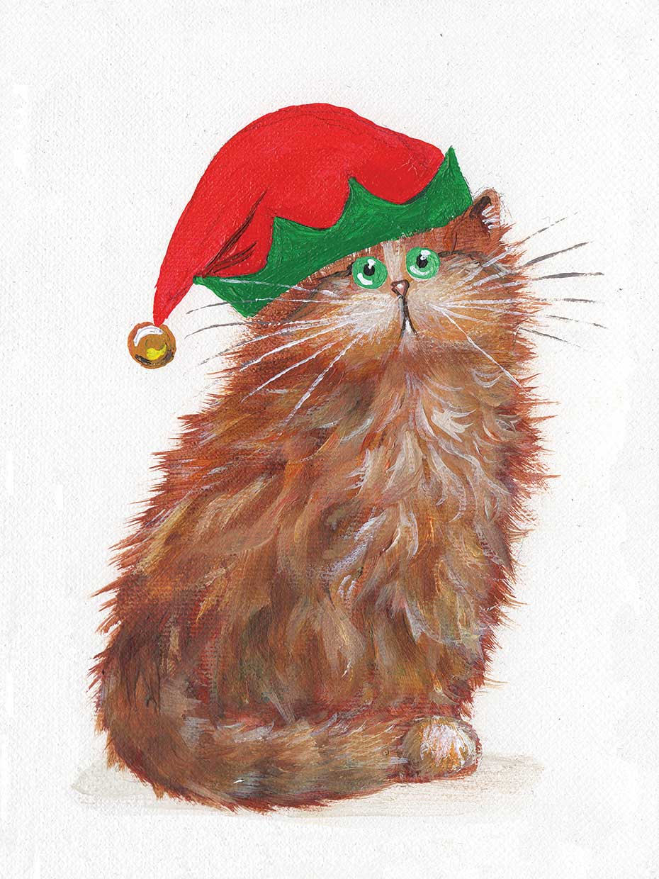 Elf Kitten In A Red Hat