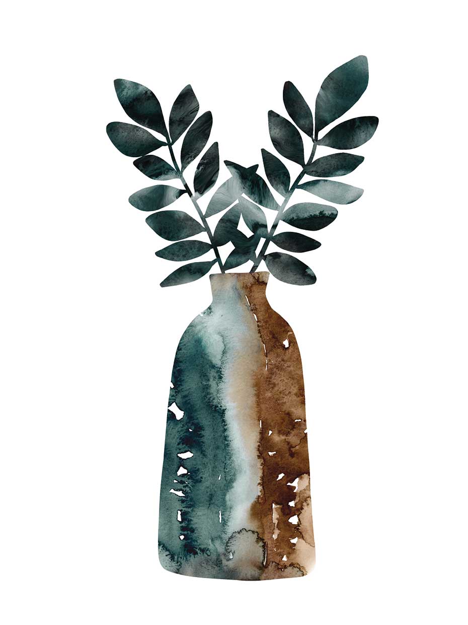 Floral Vase Teal and Brown 1