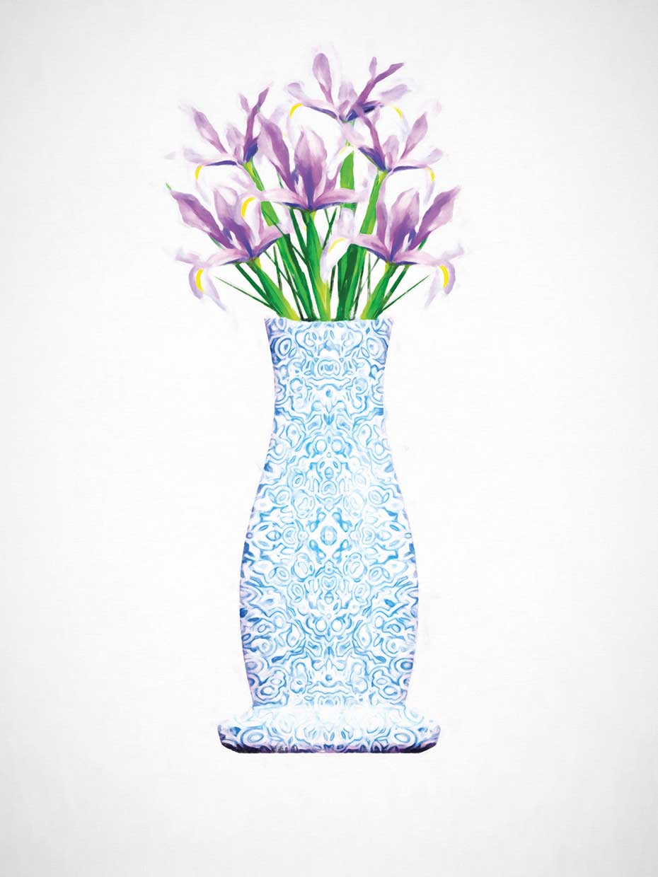 Irises in Chinoiserie Vase Still Life