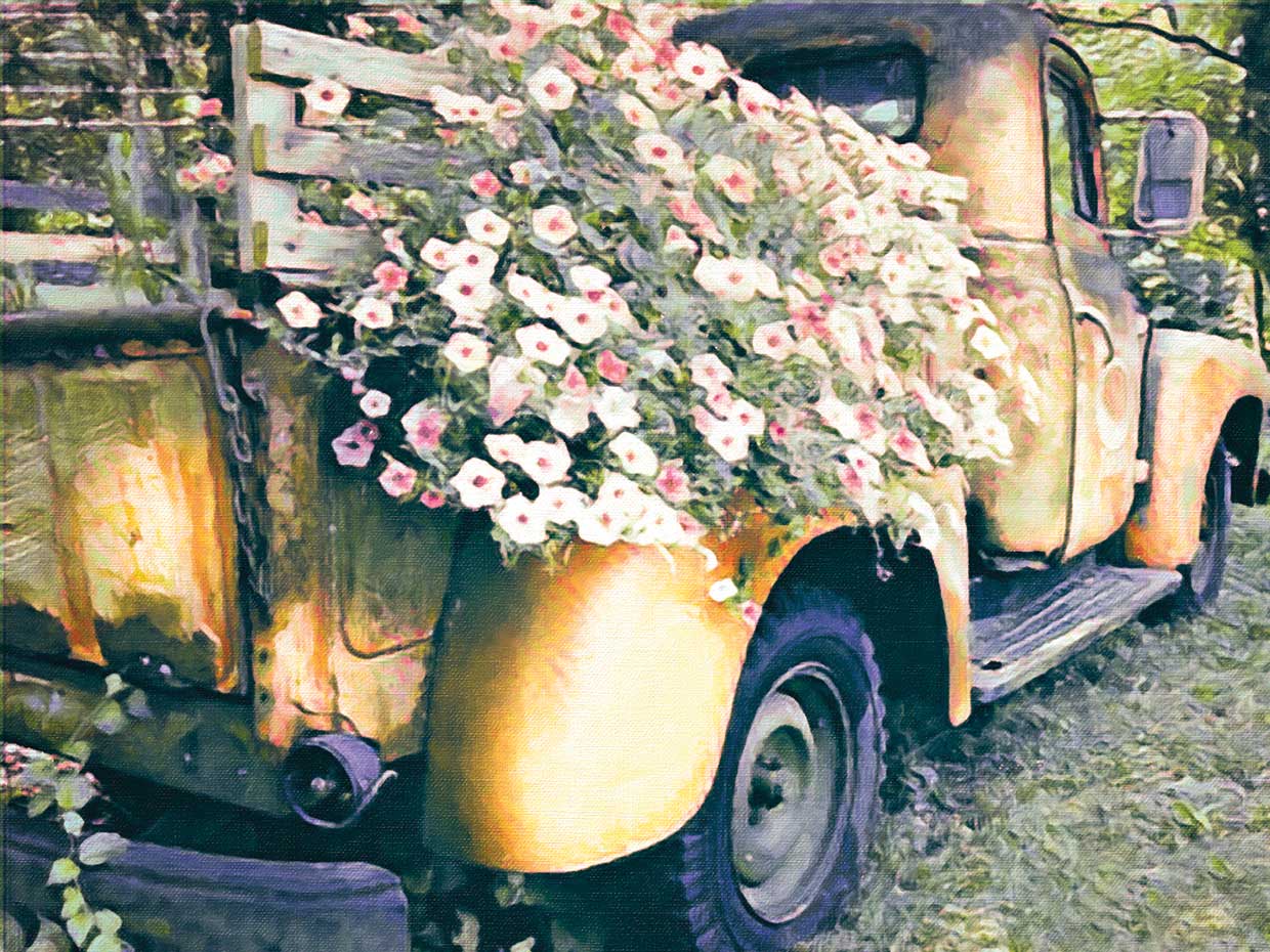 Yellow Truck with Flowers 18x24