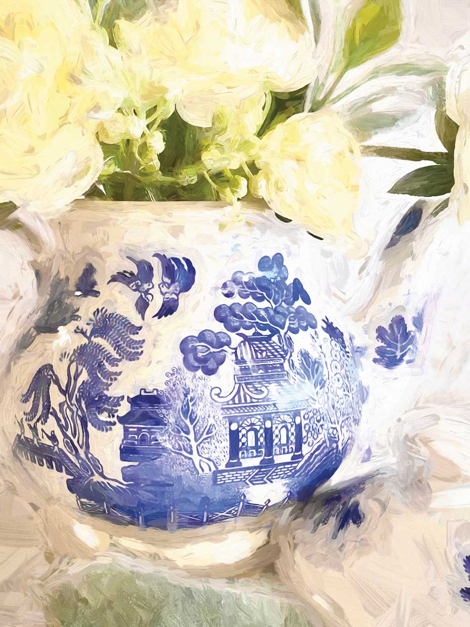 Blue China Teapot 18x24