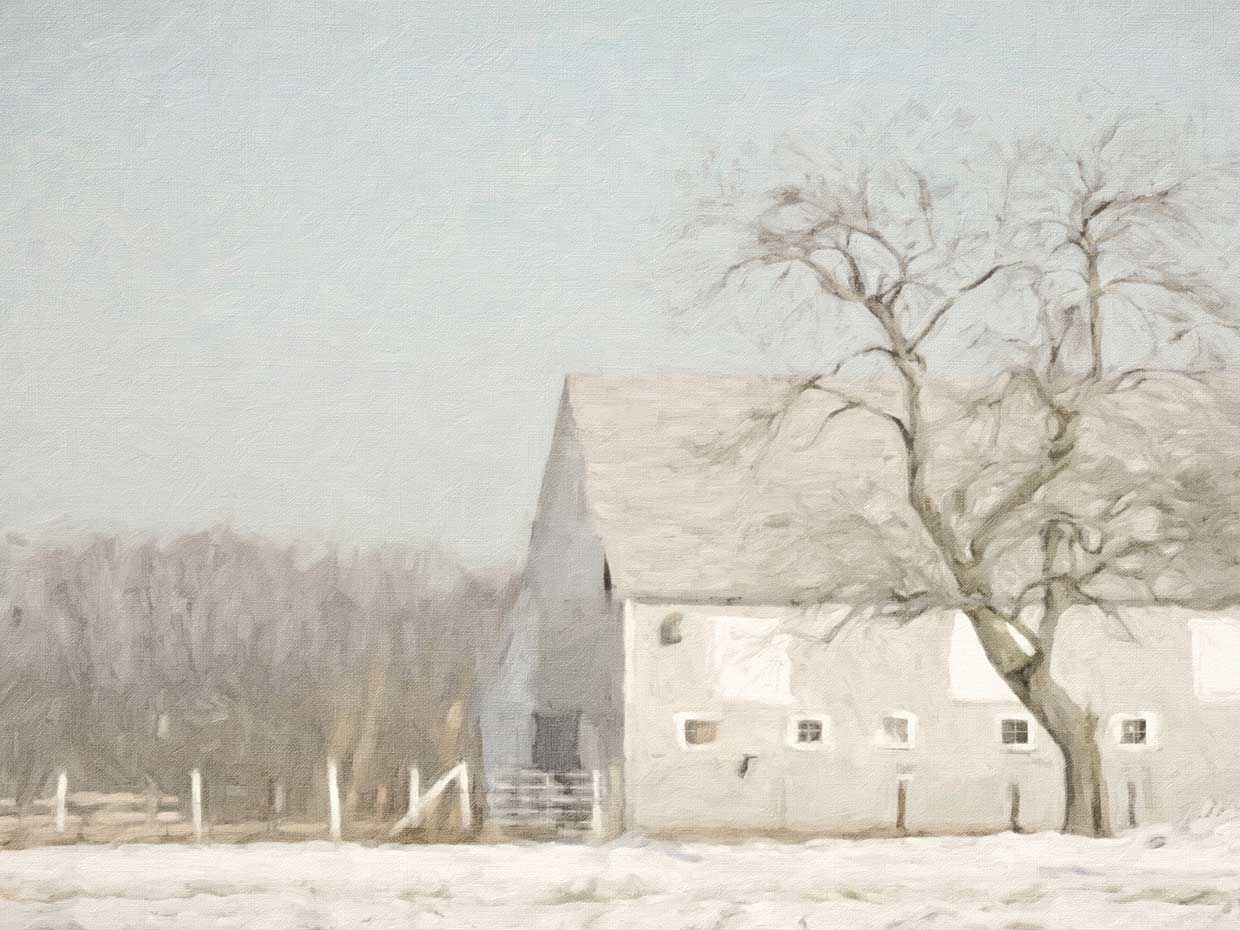 White Barn w Blue Door 18x24