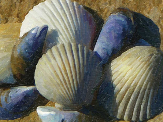 Painted Scallop and Mussel Shells Canvas Print