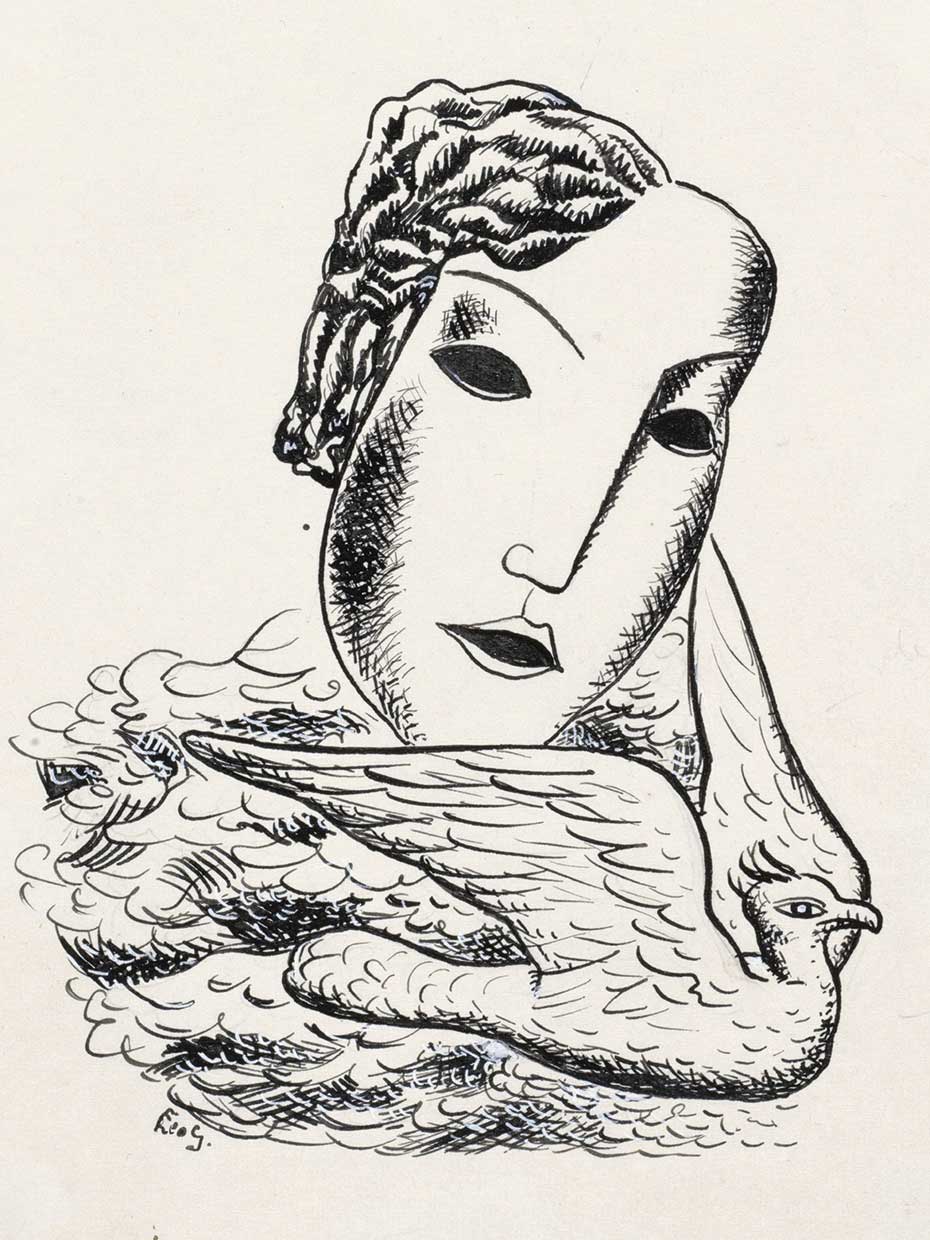 Cabeza de mujer con pájaro (1935) Lienzo