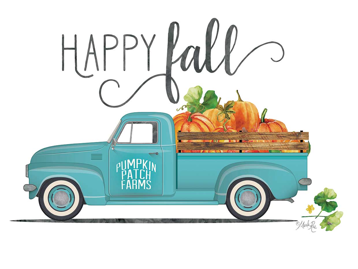 Happy Fall Vintage Blue Truck