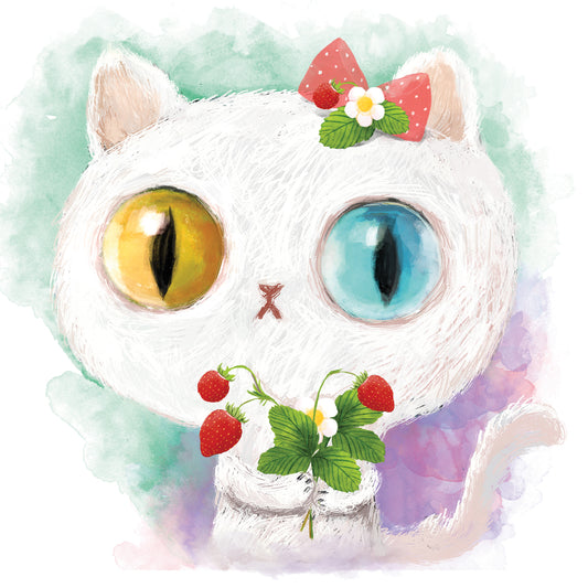 White Cat with Berries