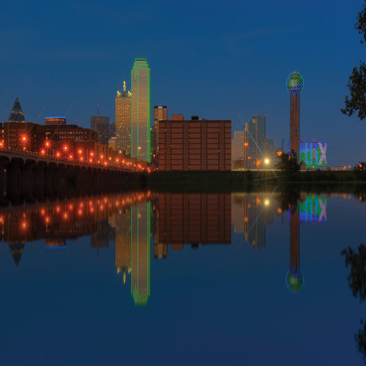 Dallas Skyline and Reflection at Twilight