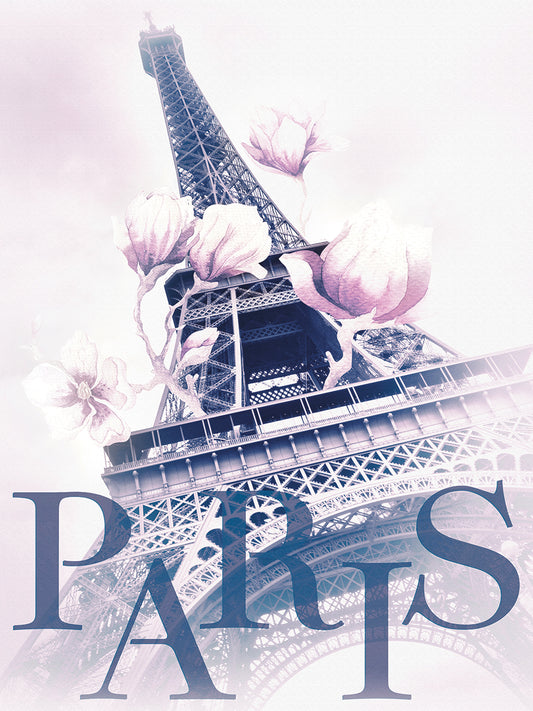 PARIS Magnolia Eiffel Tower - blue Canvas Print
