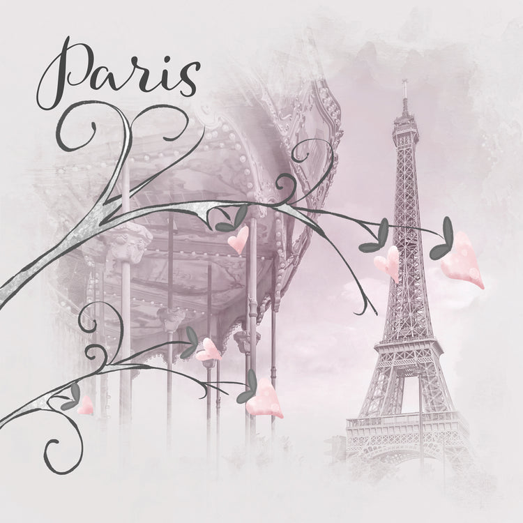 Typical Paris - pink watercolor with hearts
