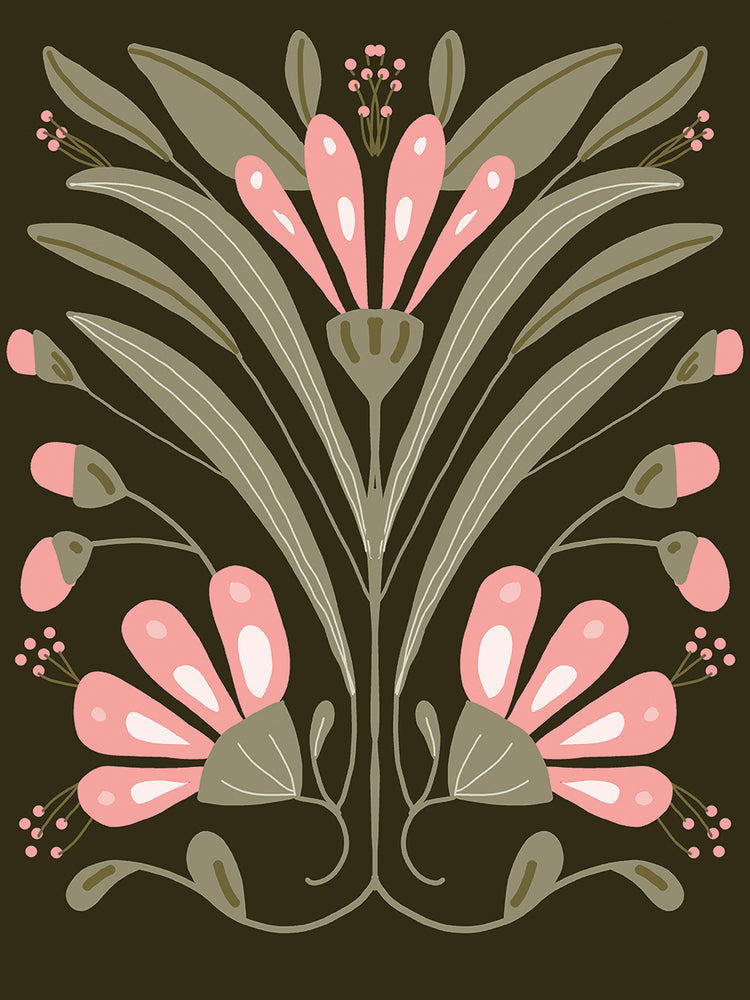 Pinky Floral Tile Black Background