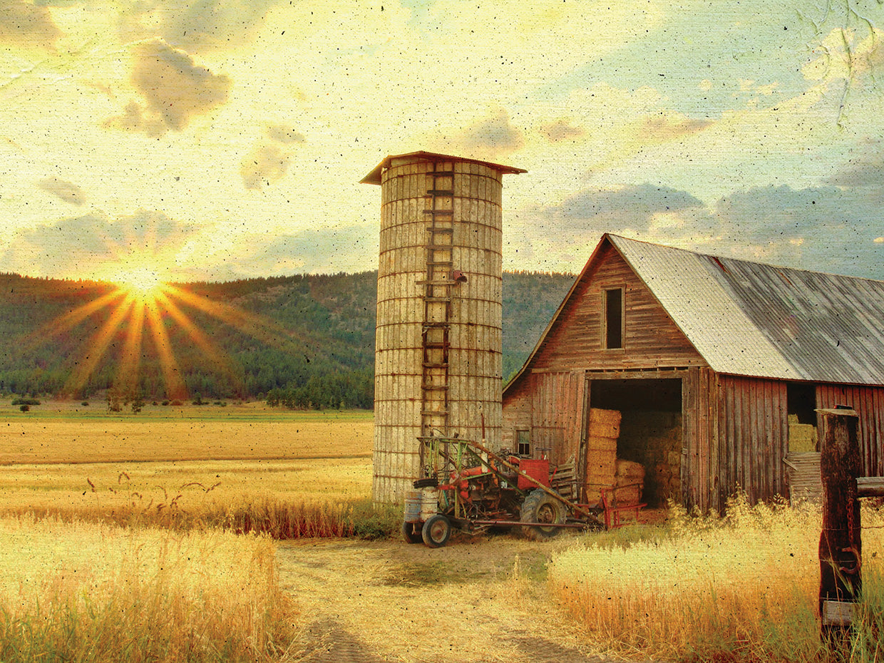Textured Barn and Sunset