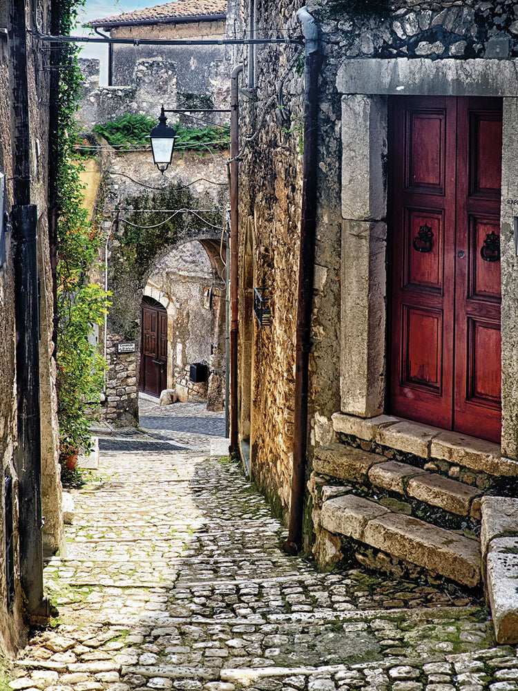 Narrow Cobblestone Street of Sermoneta, Italy
